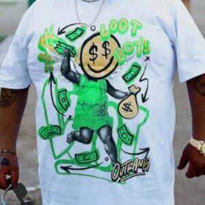 Plus Size Men's Cartoon Letter Graphic Trend Short Sleeve T-Shirt